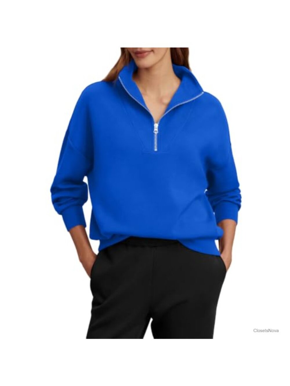 Womens Half Zip Pullover Oversized Sweatshirt Cotton Blend Zip Up Long Sleeve